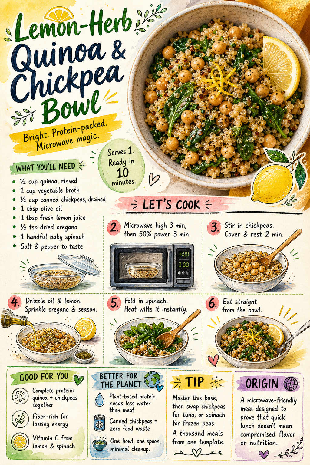Recipe spread with styled ingredients and steps